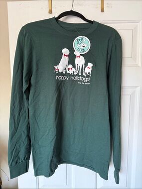Dog Is Good Men's Long Sleeve 'Happy Holidays' Tee - Forest Green